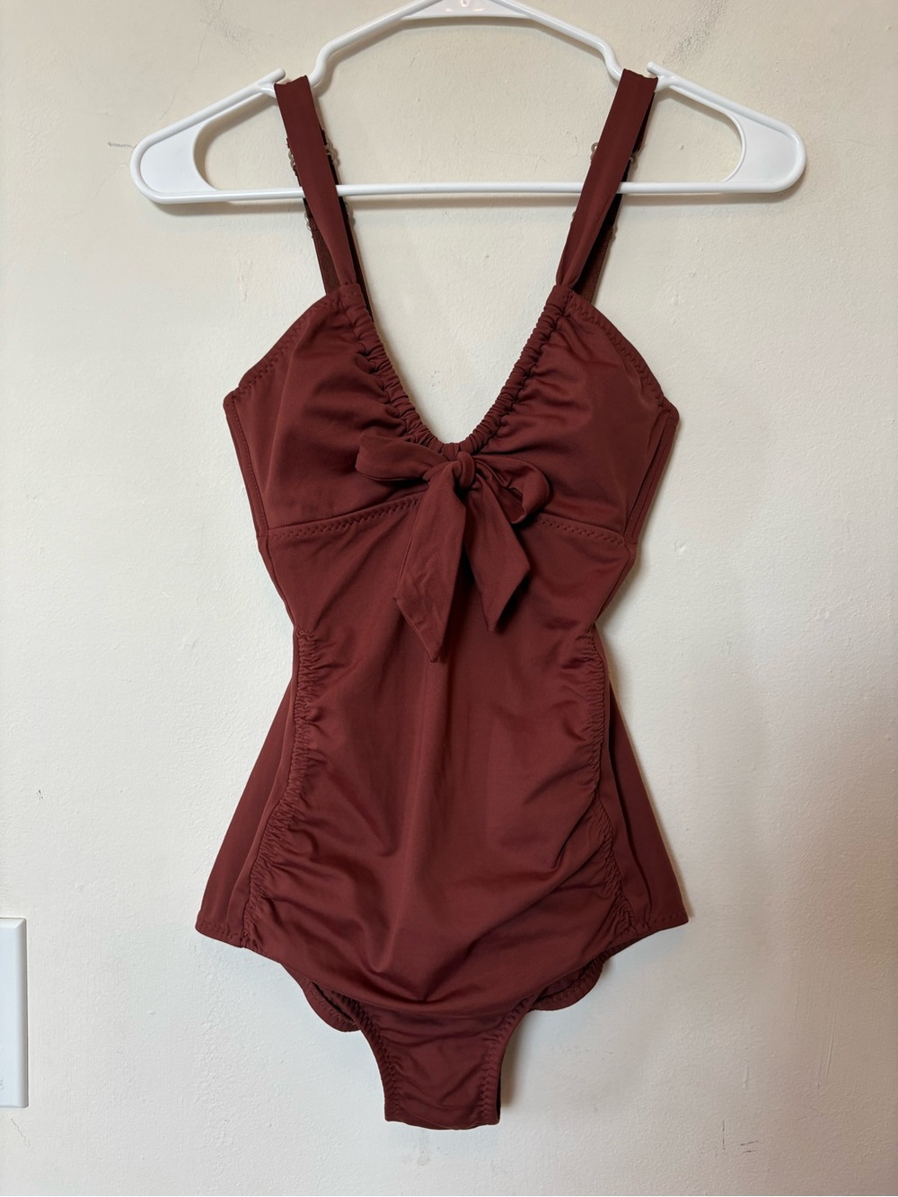 MALIA MILLS Dreamboat A/B/C Ruched Scoop Neck Swimsuit Brown Sz 2